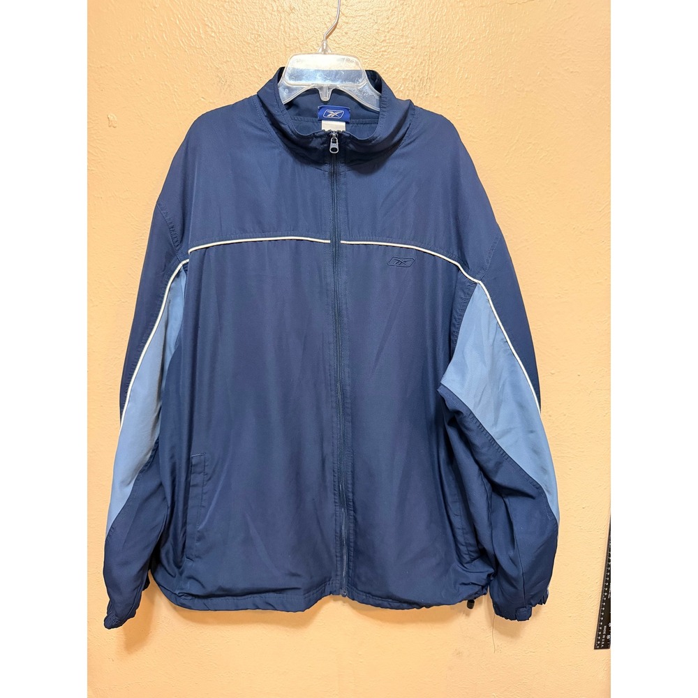 Reebok Mens XL Windbreaker Track Jacket Navy Blue Full Zip Embroidered Logo Y2K